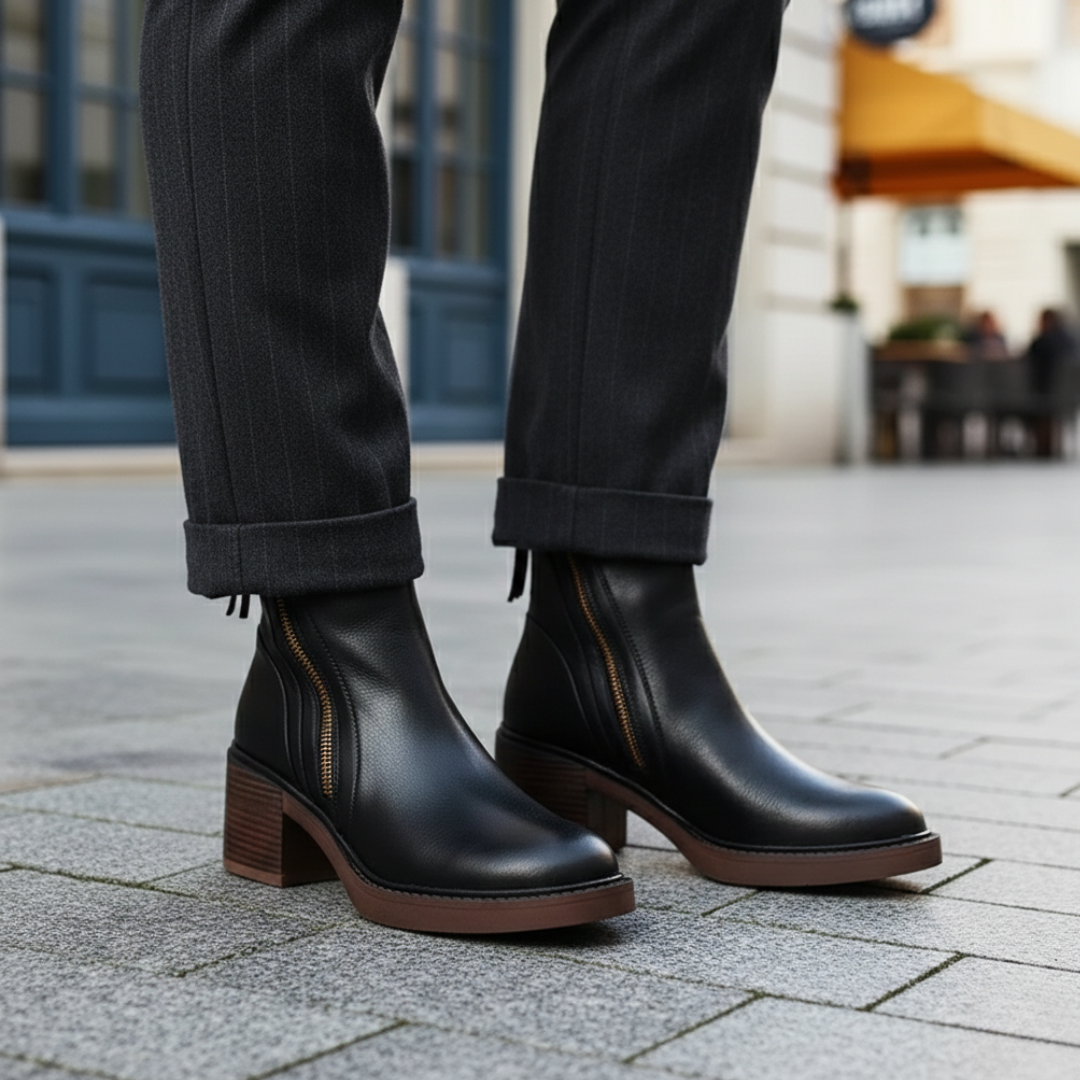 Hadley Orthopedic Faux Leather Ankle Boots Block Heel Side Zip