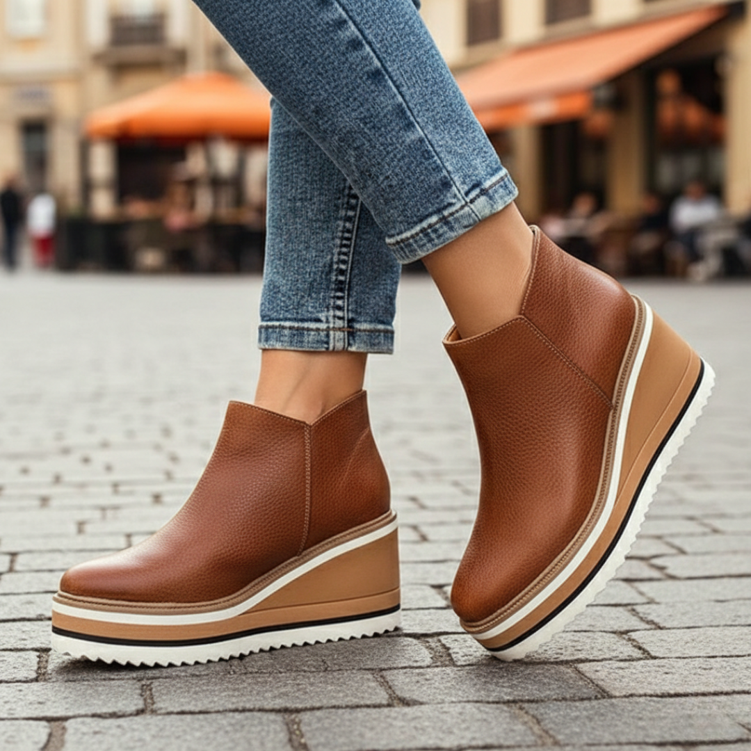Clifton Orthopedic Wedge Heel Leather Ankle Boots Womens