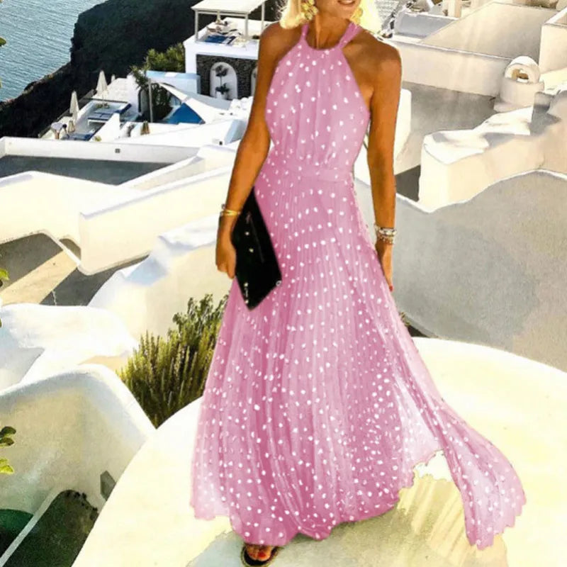 Roselyn Polka Dot Halter Neck Maxi Dress