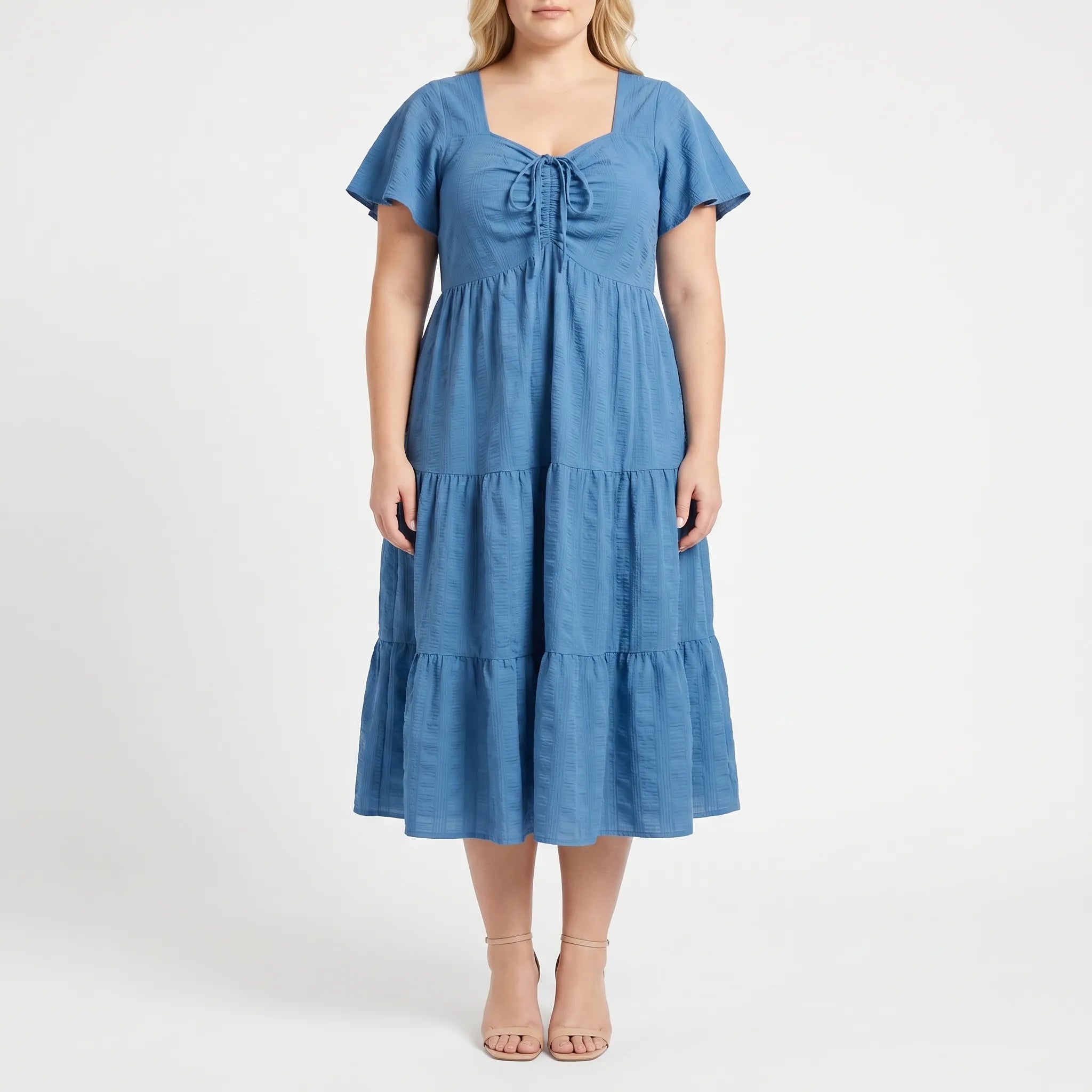 Bellina Tiered Ruffle Midi Dress With Pockets