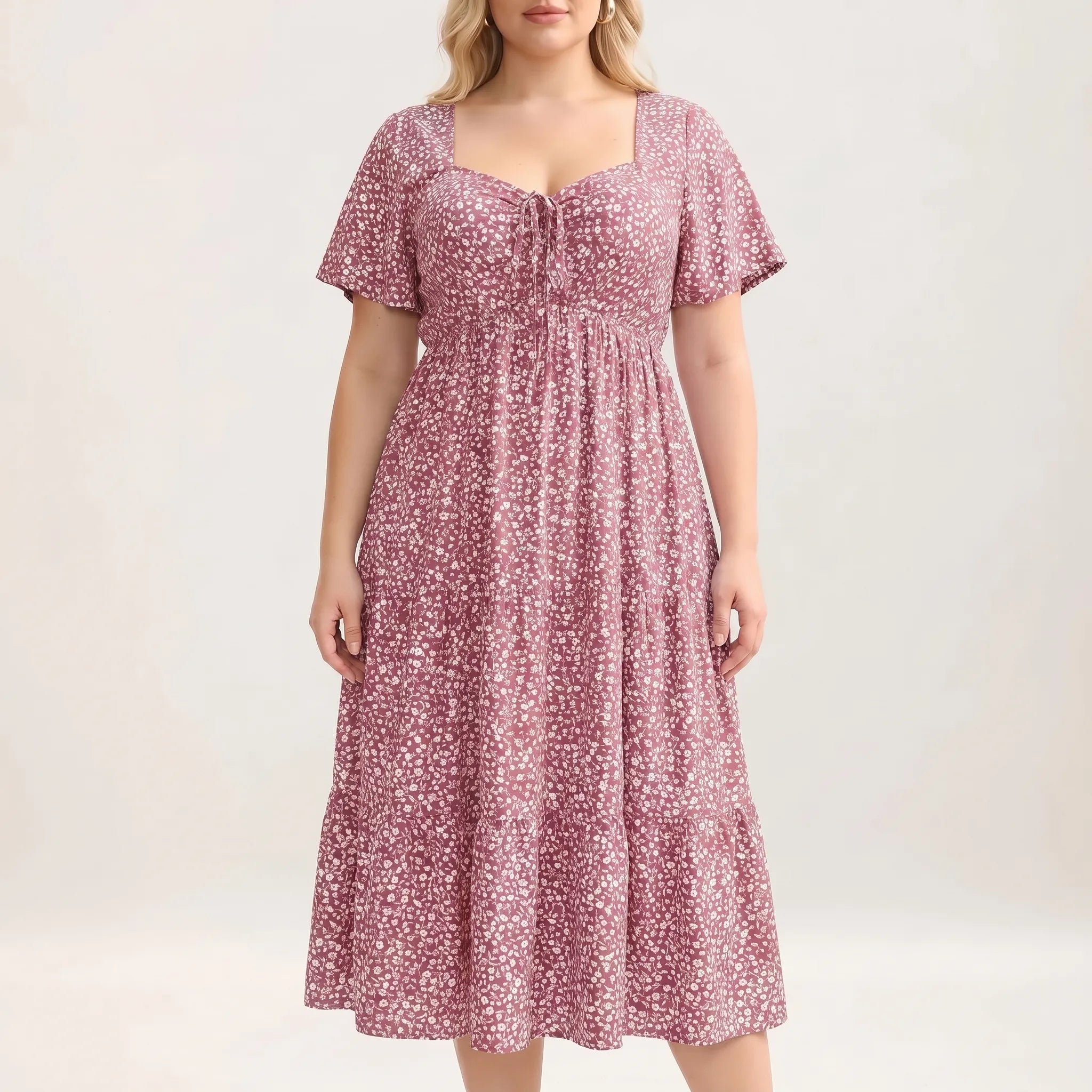 Rosalind Tiered Midi Dress with Sweetheart Neckline
