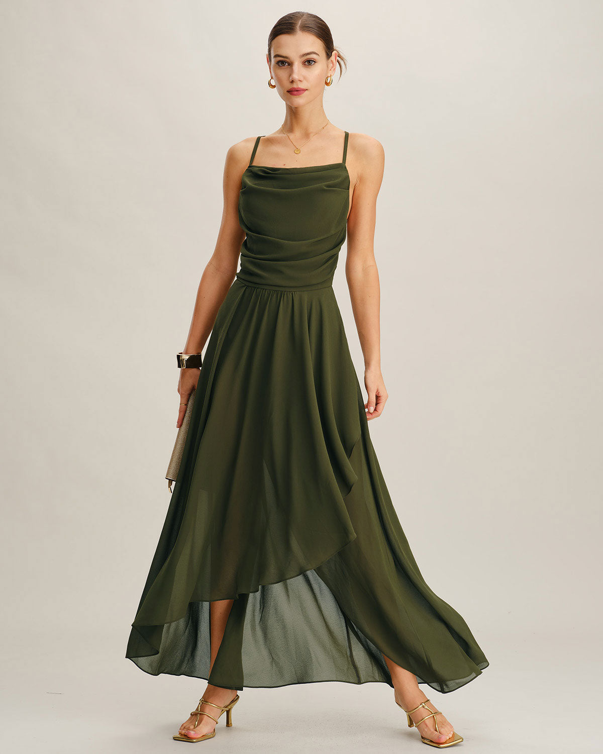 Valeria Square-Neck Chiffon Maxi Dress