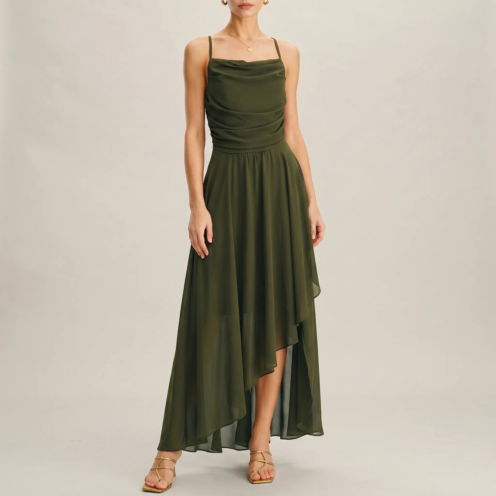 Valeria Square-Neck Chiffon Maxi Dress