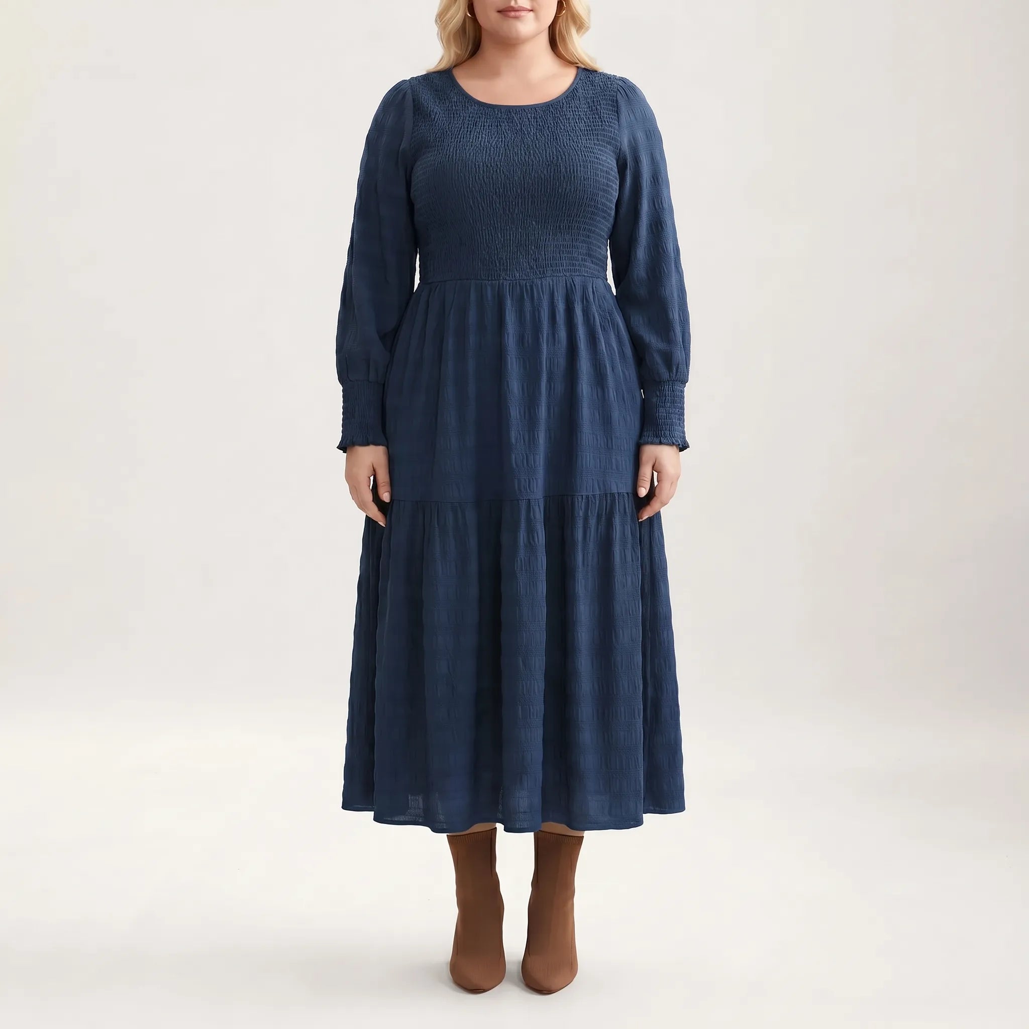 Larkin Shirred Bodice Tiered Midi Dress