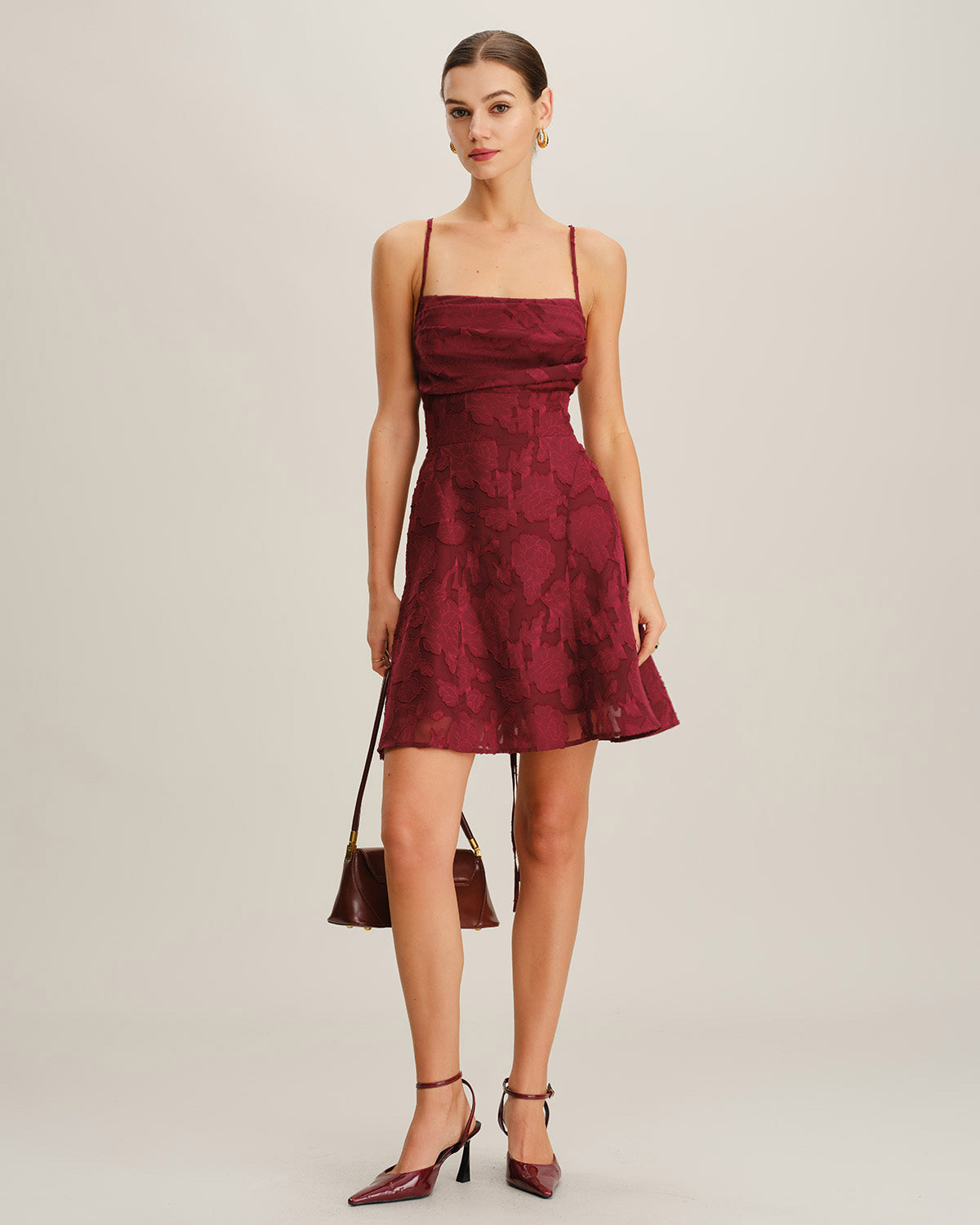 Veyra Textured Floral Square-Neck Mini Dress