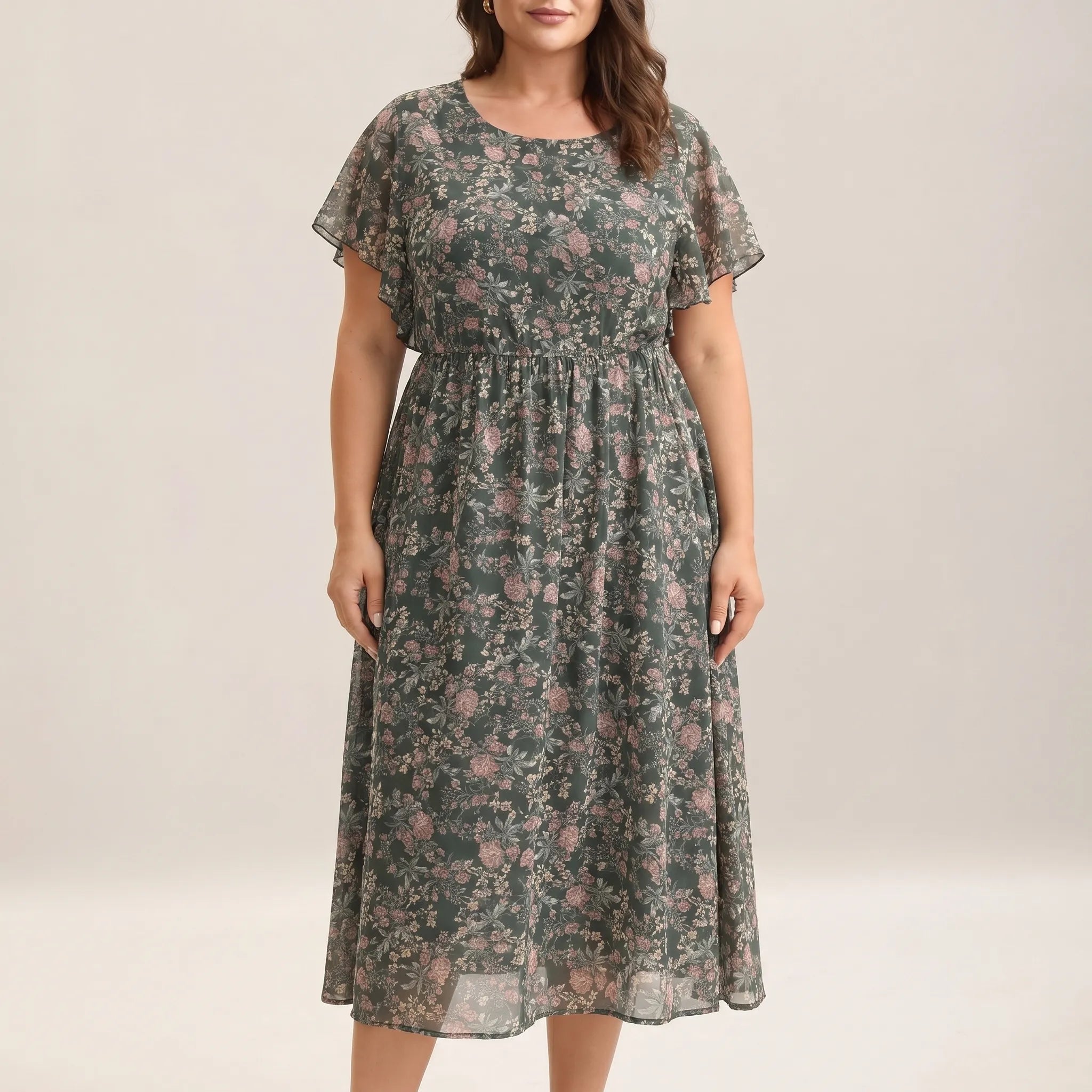 Rosina Floral Print Ruffled Midi Dress