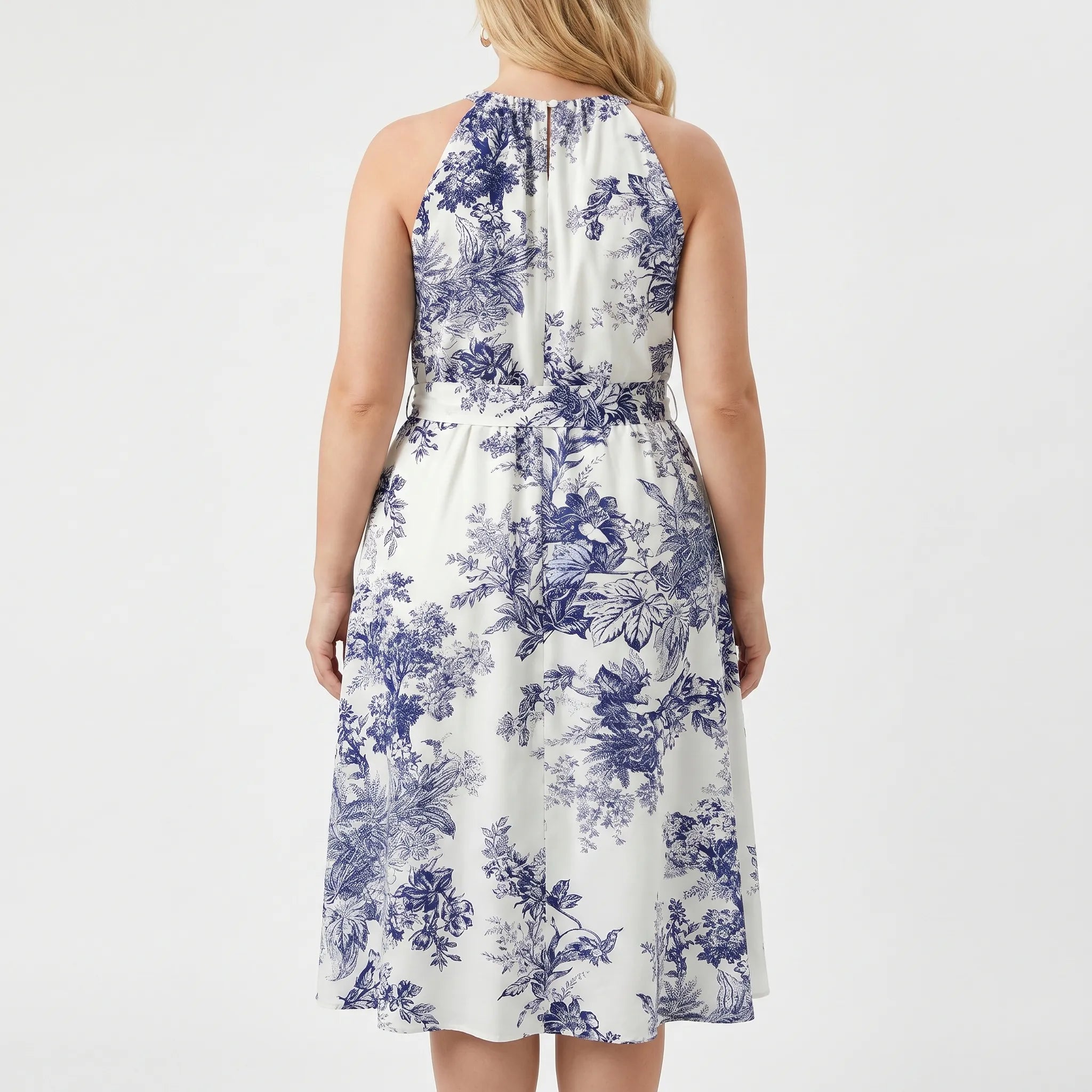 Florina Sleeveless Halter Midi Dress With Pockets