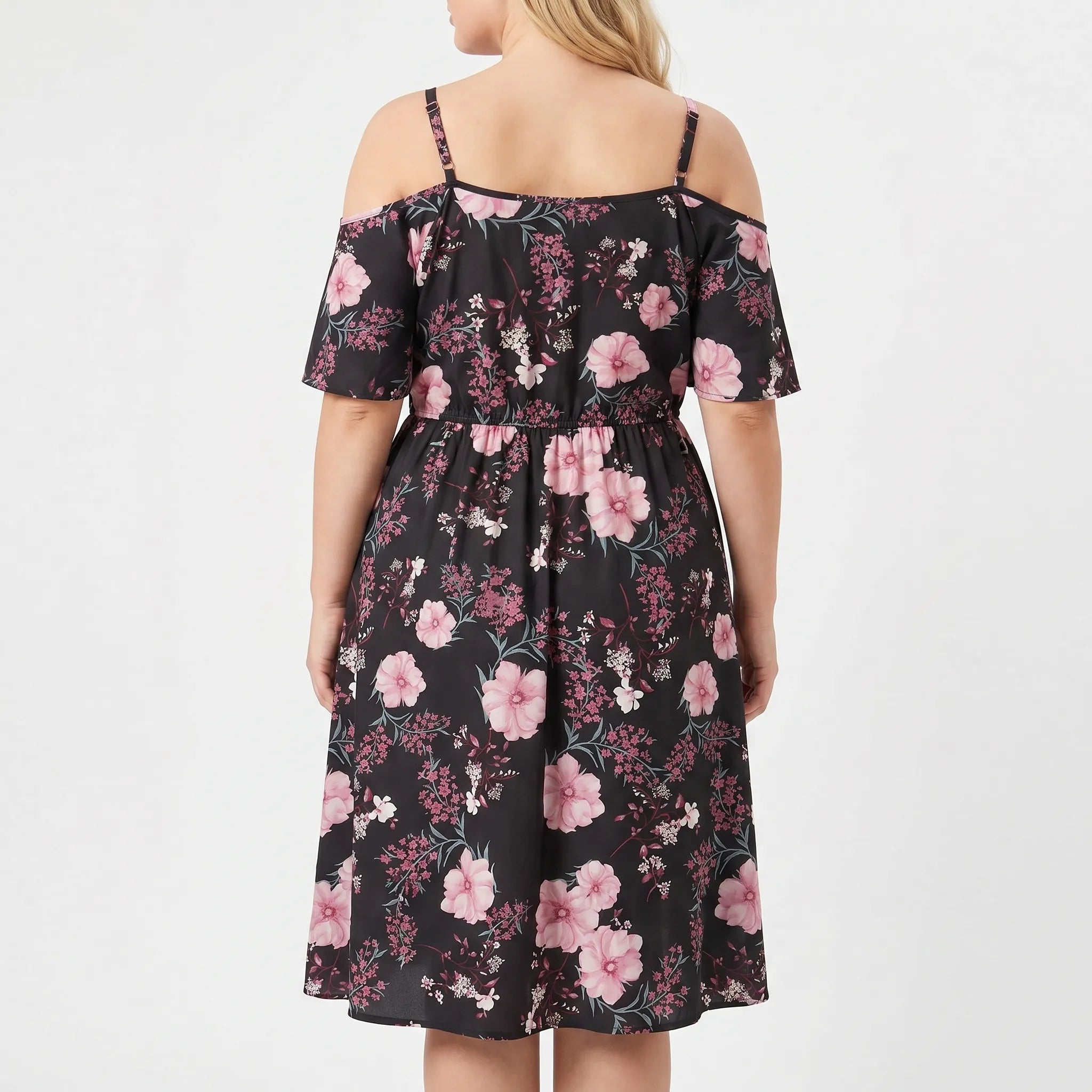Rosenna Cold-Shoulder Floral Midi Dress