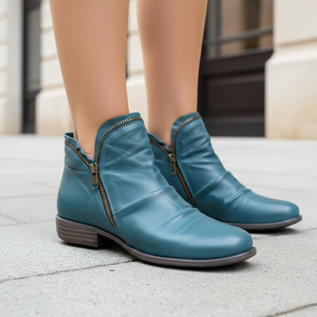 Caldwell Orthopedic Faux Leather Ruched Ankle Boots