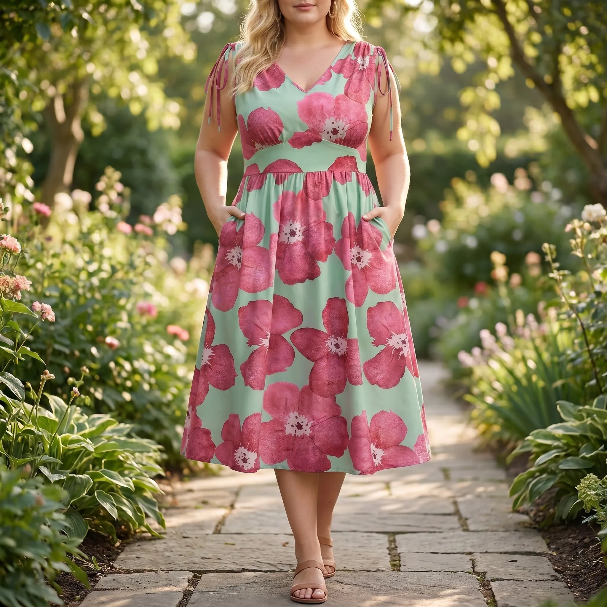 Aurelia Floral Print V-Neck Midi Dress