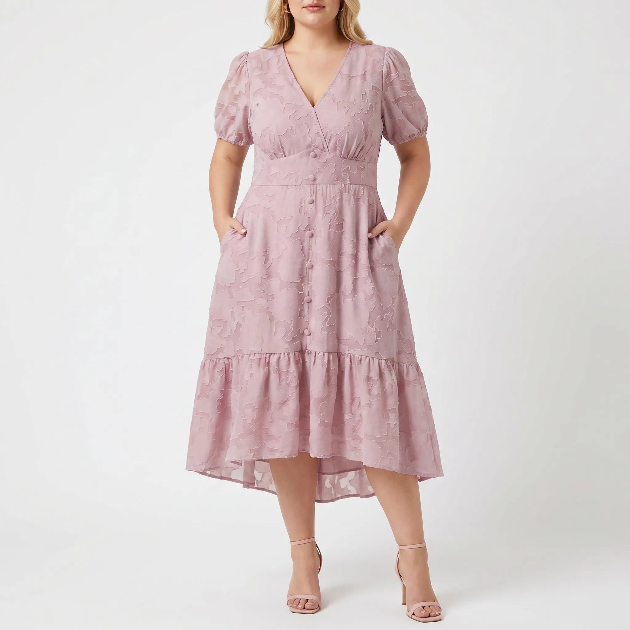 Celestine Textured Lantern Sleeve Midi Dress