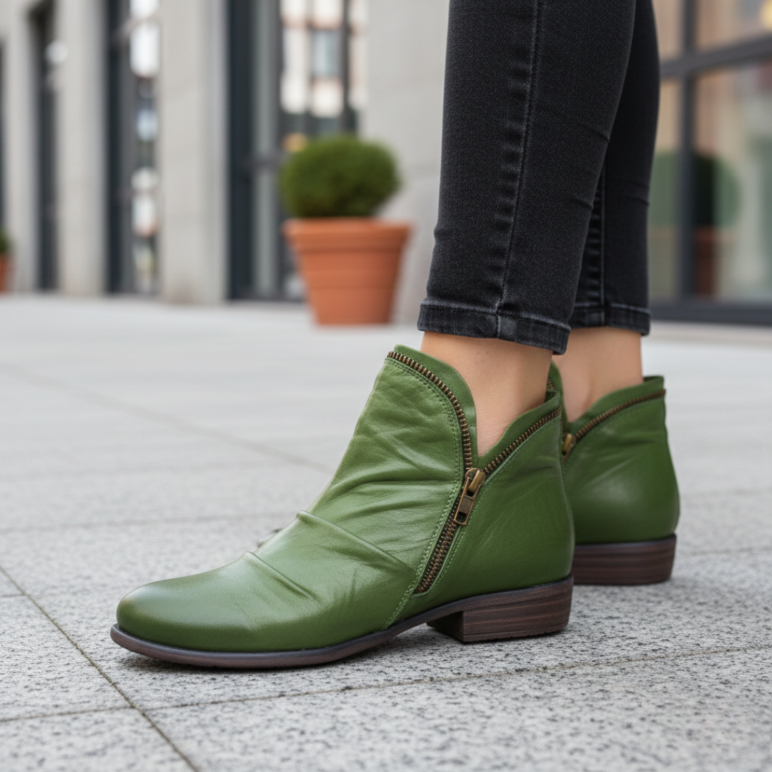 Caldwell Orthopedic Faux Leather Ruched Ankle Boots