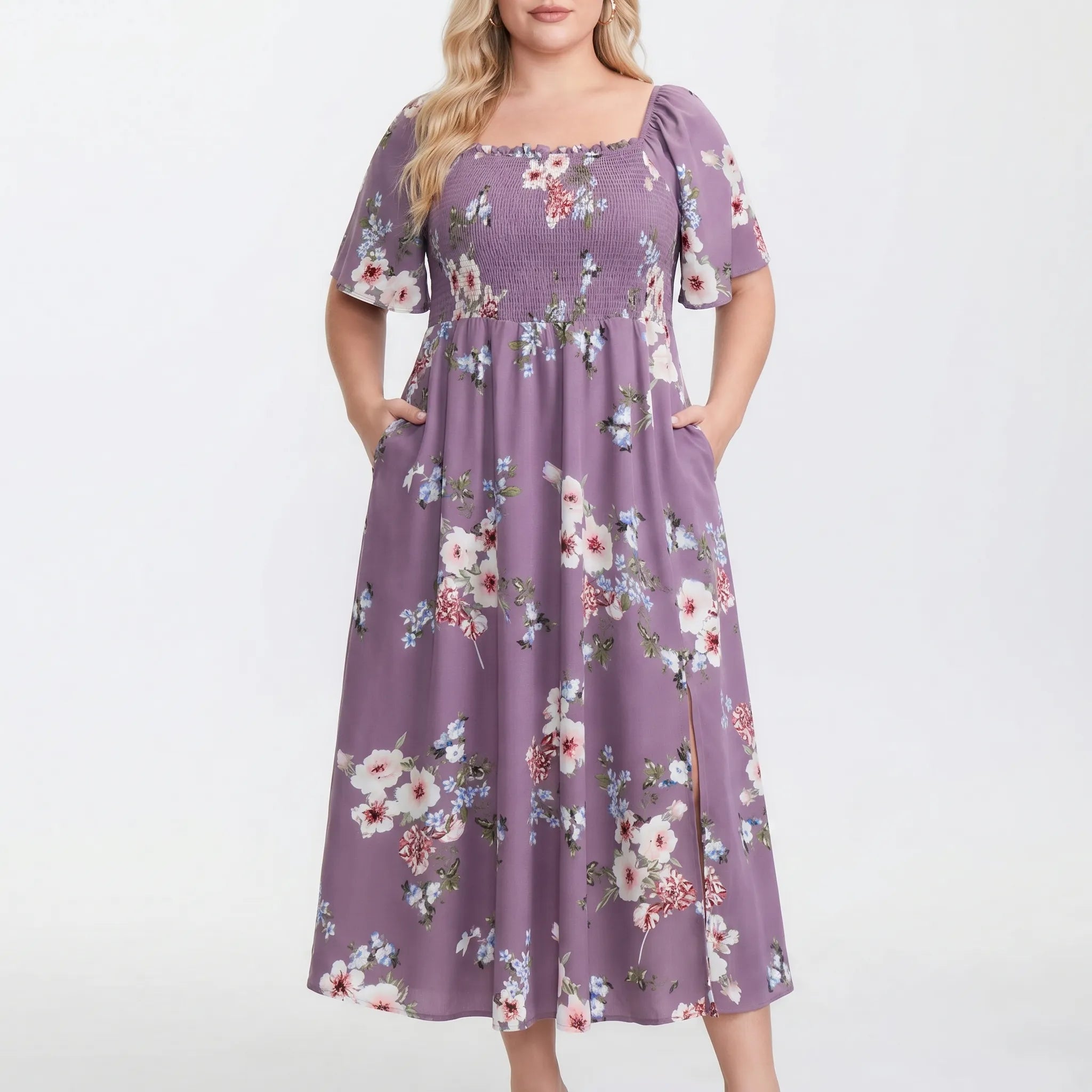 Celestine Floral Print Shirred Midi Dress