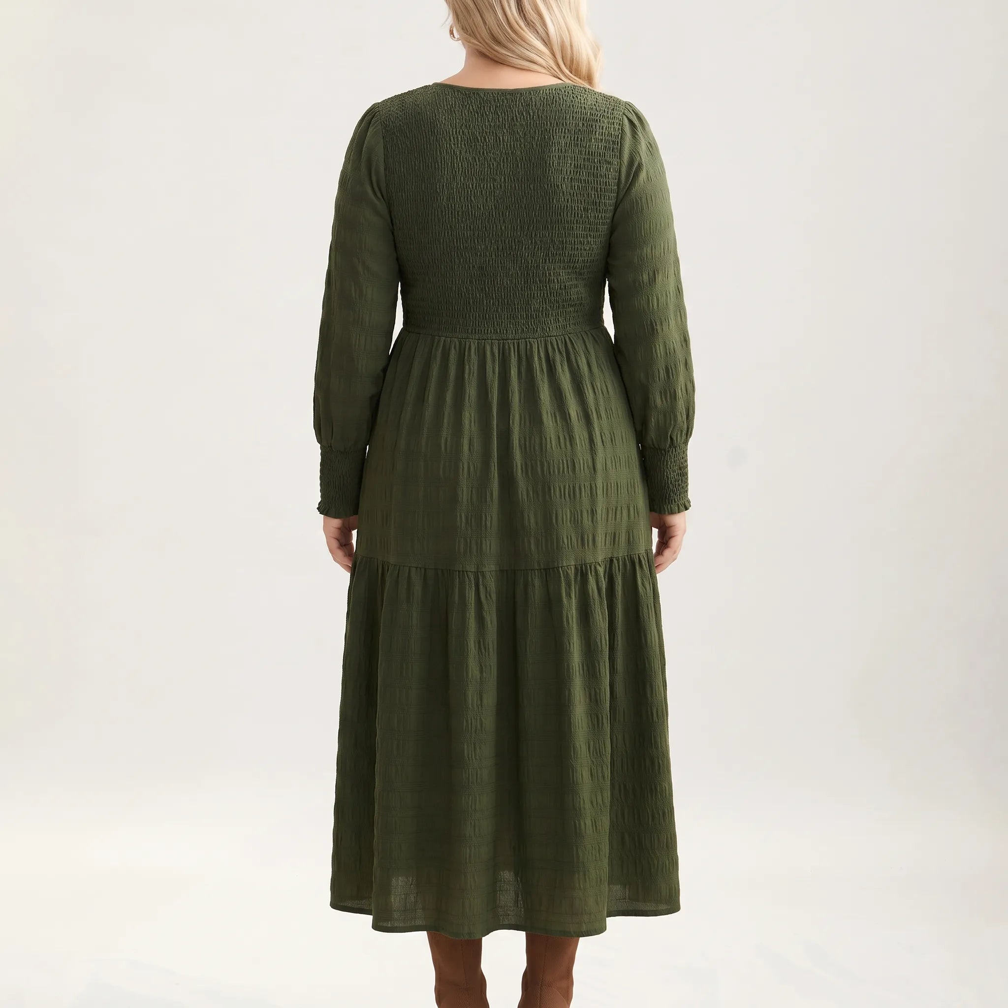 Larkin Shirred Bodice Tiered Midi Dress
