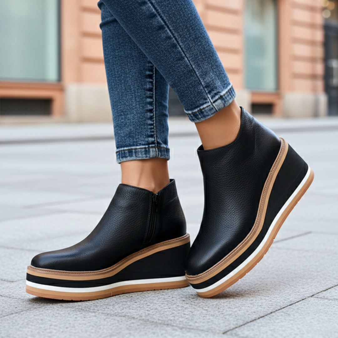 Clifton Orthopedic Wedge Heel Leather Ankle Boots Womens